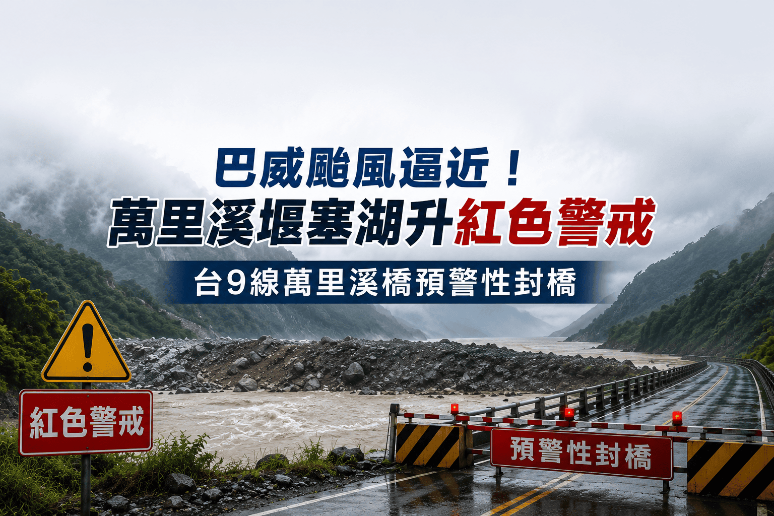 巴威颱風逼近!萬里溪堰塞湖升紅色警戒 台9線萬里溪橋預警性封橋 巴威颱風逼近!萬里溪堰塞湖升紅色警戒 台9線萬里溪橋預警性封橋