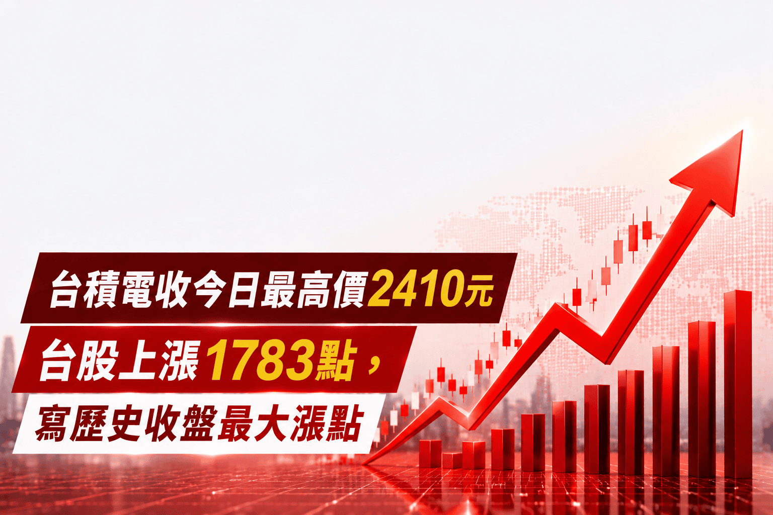 台積電收今日最高價2410元 台股上漲1783點、寫歷史收盤最大漲點 台積電收今日最高價2410元 台股上漲1783點、寫歷史收盤最大漲點