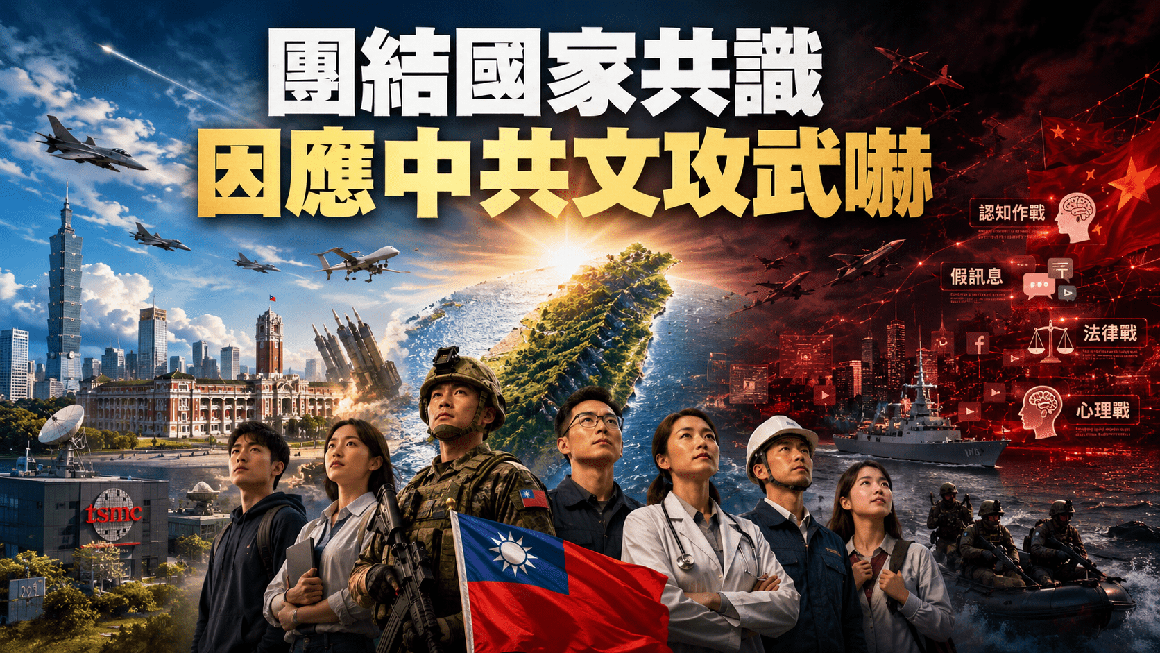 政府要加強宣導、凝聚國家共識,團結國人,因應中共的文攻武嚇 政府要加強宣導、凝聚國家共識,團結國人,因應中共的文攻武嚇