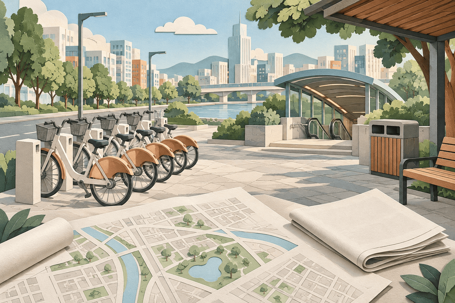 公共自行車與城市服務政策檢視示意(AI生成)