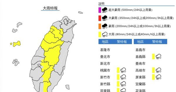 11縣市大雨特報 新竹縣市、苗栗防大雷雨 11縣市大雨特報 新竹縣市、苗栗防大雷雨