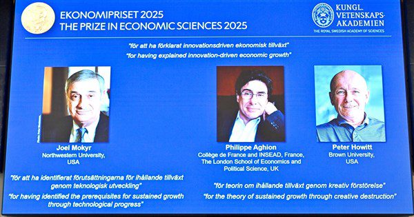 諾貝爾經濟學獎 3學者研究創新驅動經濟成長獲表彰 諾貝爾經濟學獎 3學者研究創新驅動經濟成長獲表彰