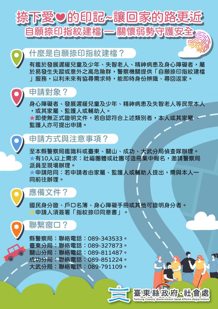 台東縣推指紋建檔 助忘記住址或身分者返家 台東縣推指紋建檔 助忘記住址或身分者返家