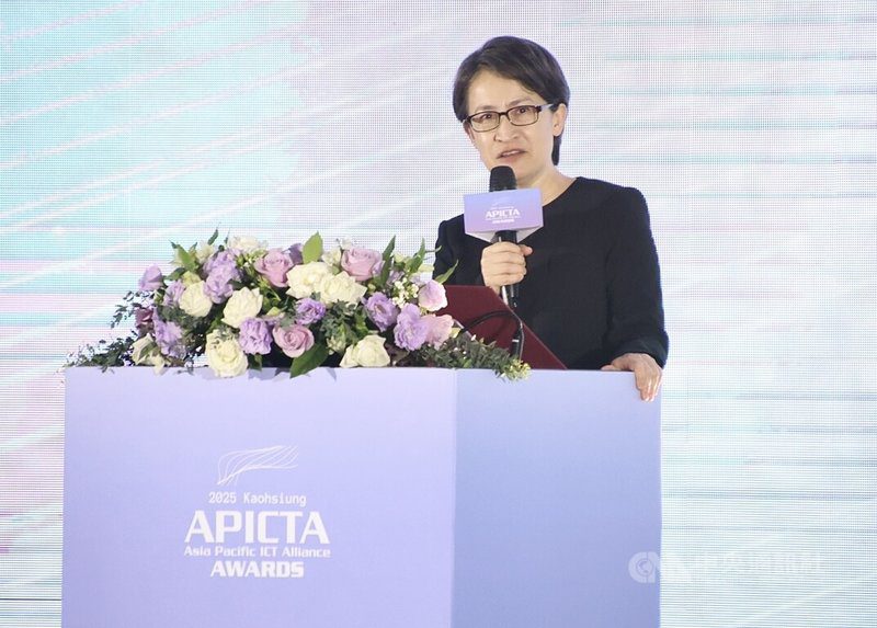 2025亞太資通訊科技聯盟大賽（APICTA Awards）頒獎典禮8日在高雄漢來大飯店舉行，副總統蕭美琴（圖）出席致詞。中央社記者董俊志攝　114年12月8日