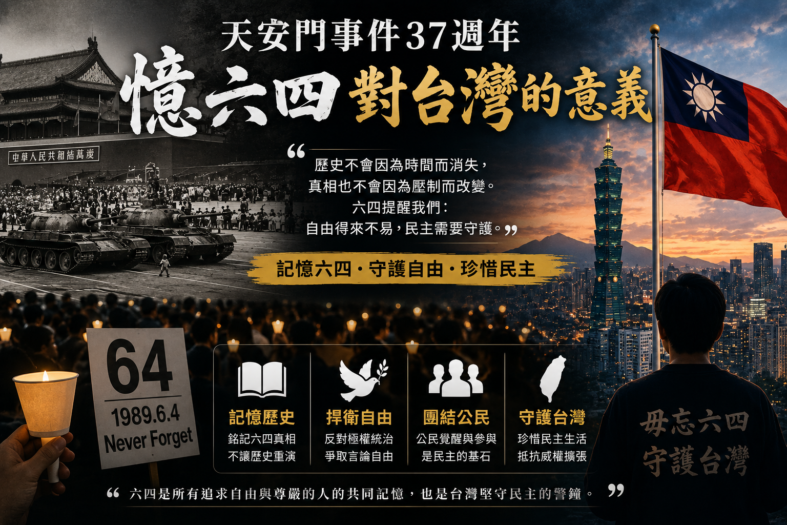 天安天安門事件37週年憶六四對台灣的意義