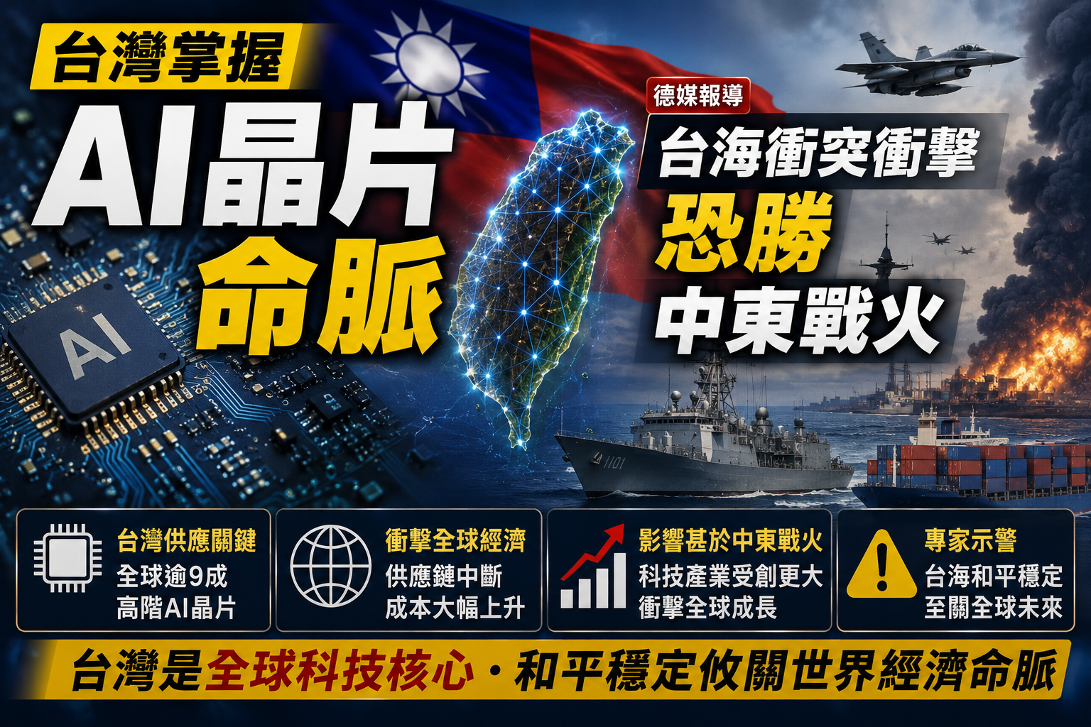 台灣掌握AI晶片命脈　德媒：台海衝突衝擊恐勝中東戰火