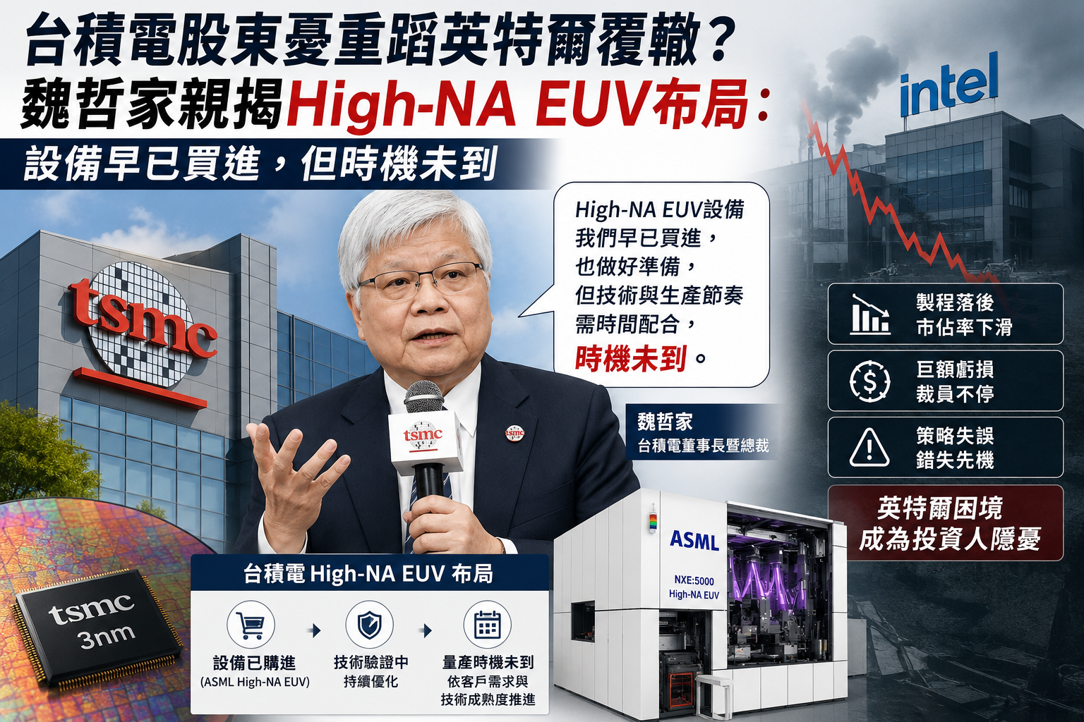 台積電股東憂重蹈英特爾覆轍？魏哲家親揭High-NA EUV布局：設備早已買進，但時機未到