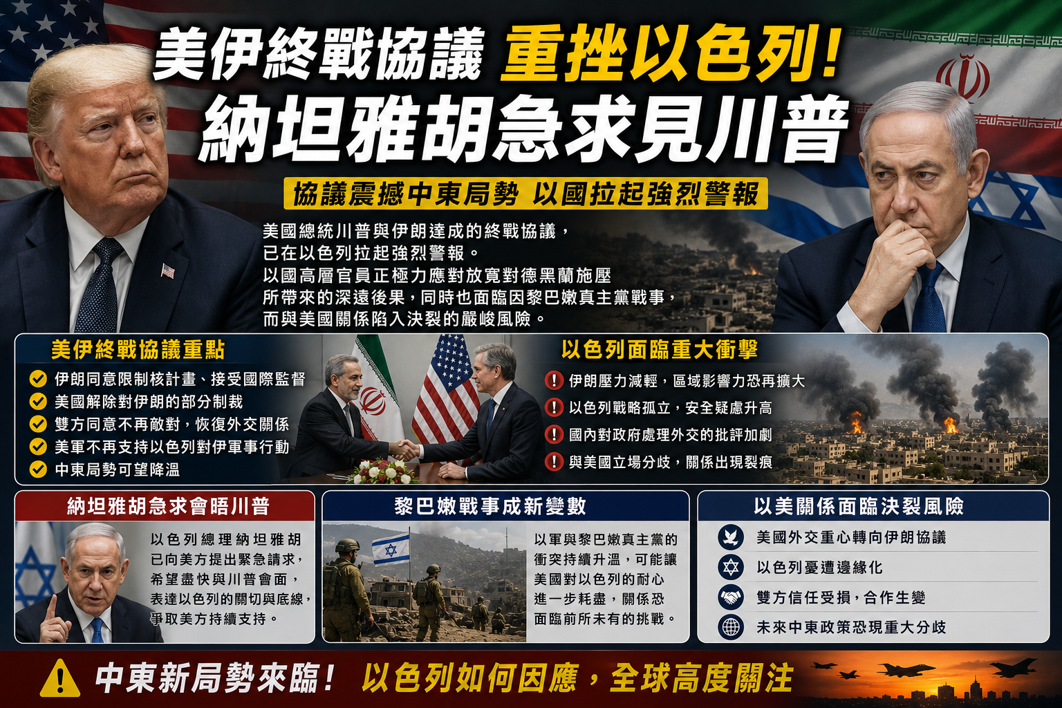 美伊終戰協議重挫以色列！納坦雅胡急求見川普