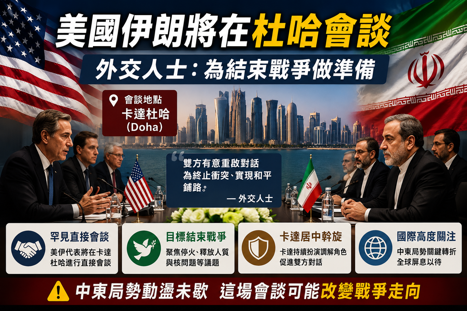 美國伊朗將在杜哈會談　外交人士：為結束戰爭做準備