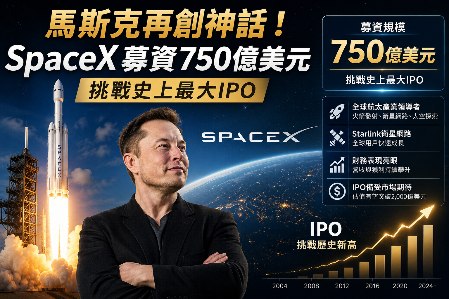 馬斯克再創神話！SpaceX募資750億美元 挑戰史上最大IPO