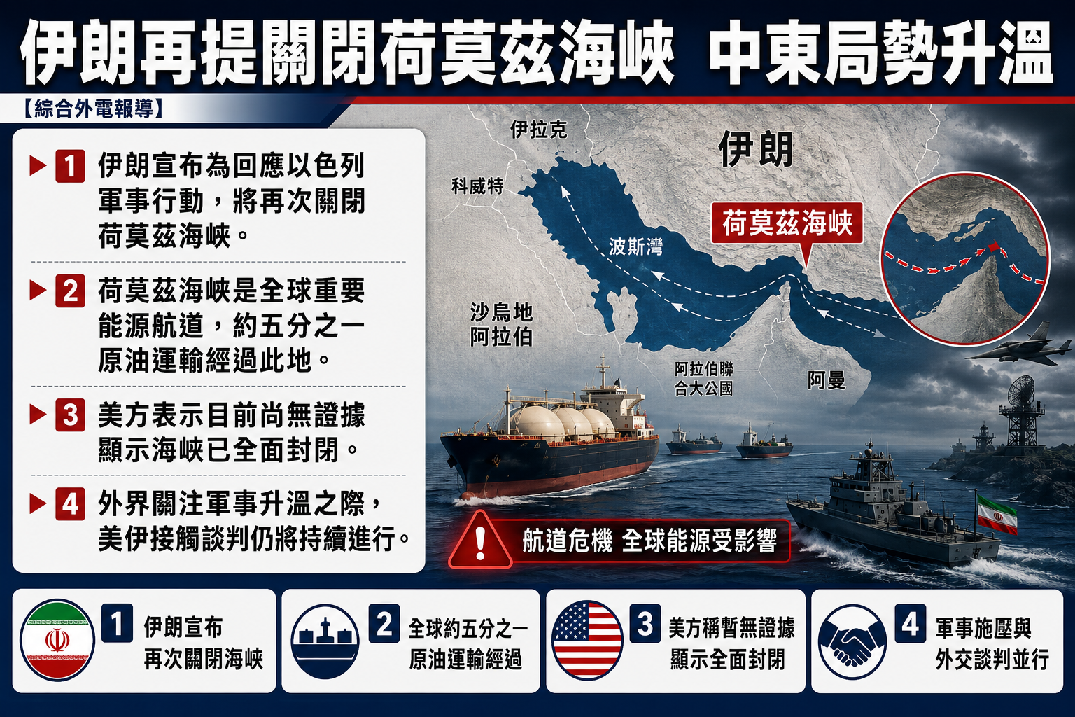不滿以色列持續空襲黎巴嫩　伊朗再宣布關閉荷莫茲海峽　全球能源市場警戒