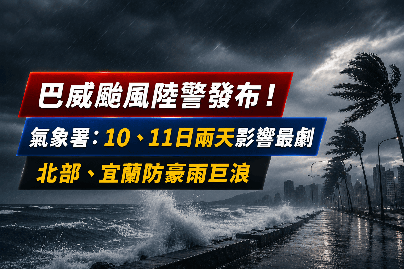 巴威颱風陸警發布！氣象署：10、11日兩天影響最劇　北部、宜蘭防豪雨巨浪