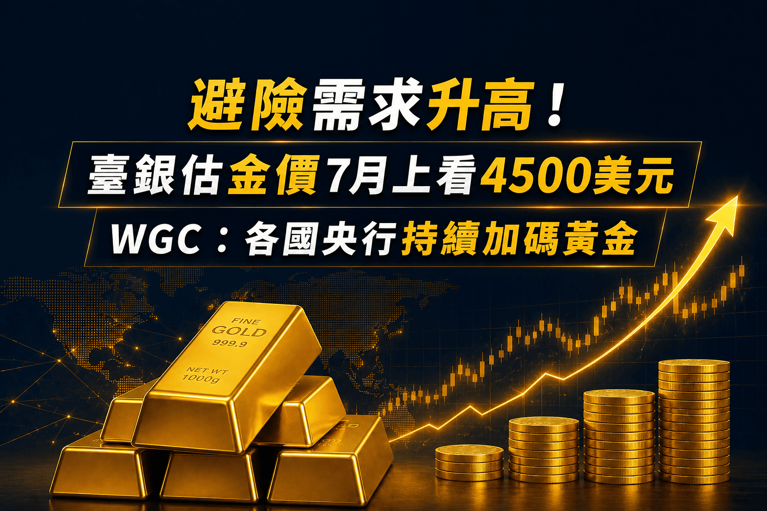 避險需求升高!臺銀估金價7月上看4500美元 WGC:各國央行持續加碼黃金 避險需求升高!臺銀估金價7月上看4500美元 WGC:各國央行持續加碼黃金