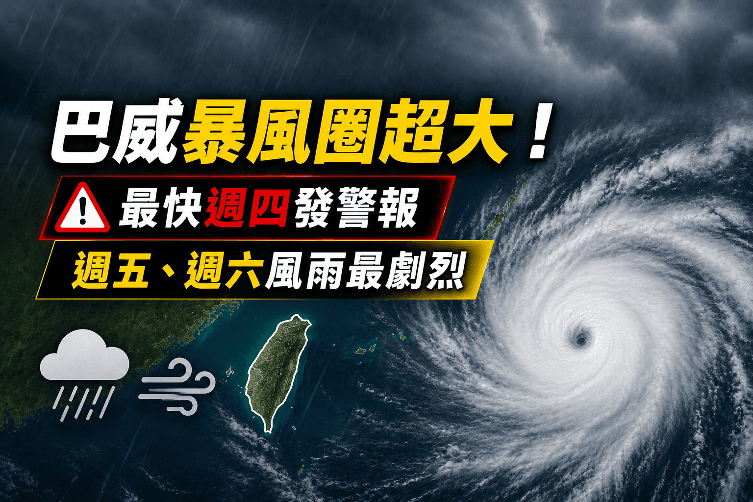 巴威暴風圈超大!最快週四發警報 週五、週六風雨最劇烈 巴威暴風圈超大!最快週四發警報 週五、週六風雨最劇烈