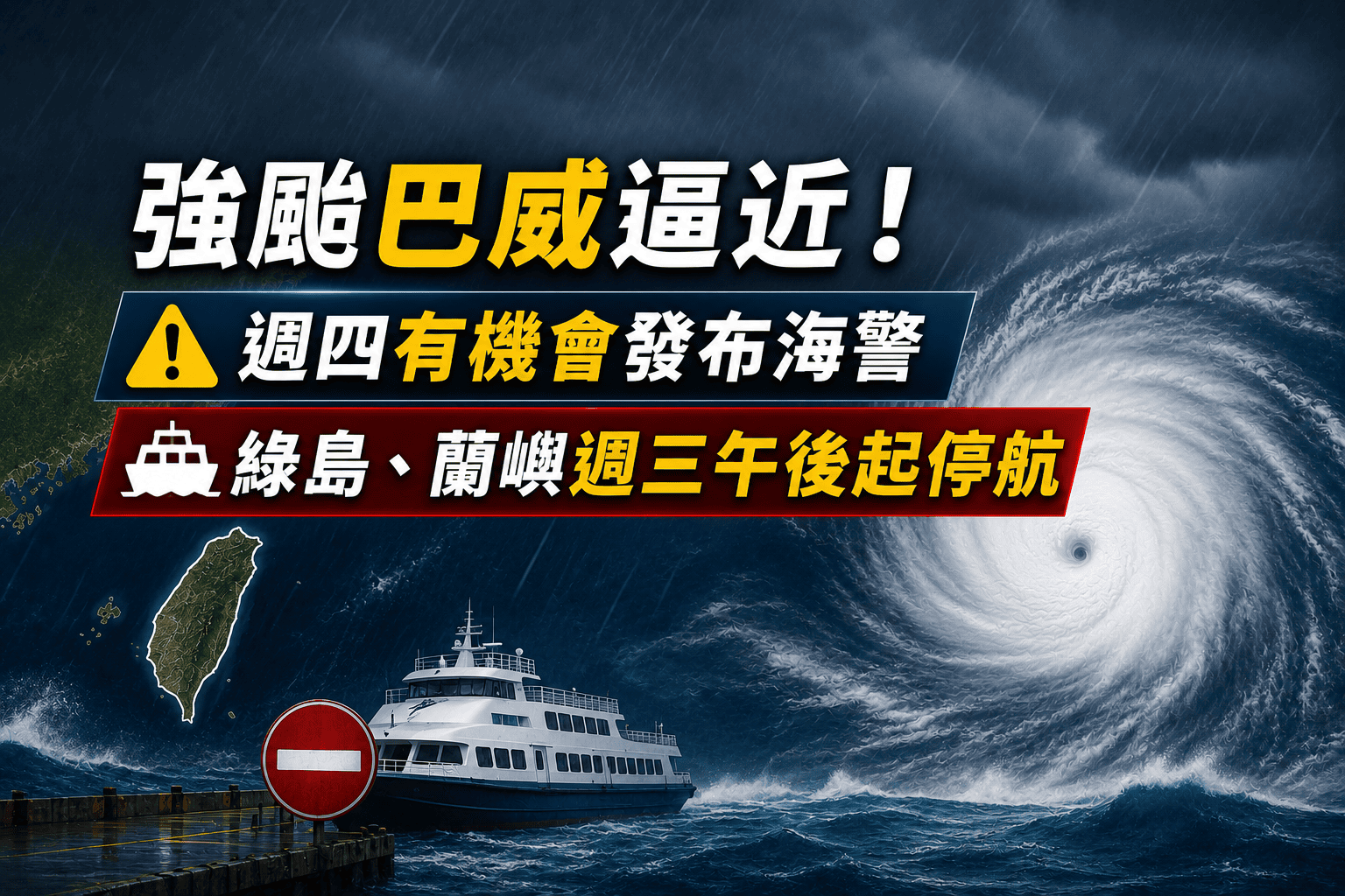 強颱巴威逼近！週四有機會發布海警　綠島、蘭嶼週三午後起停航