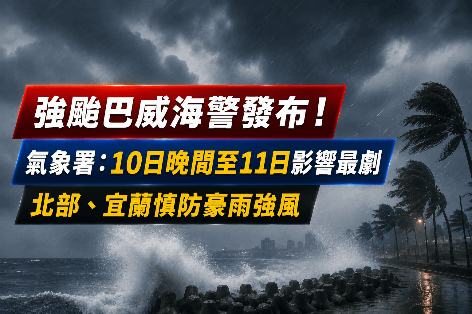 強颱巴威海警發布！氣象署：10日晚間至11日影響最劇　北部、宜蘭慎防豪雨強風