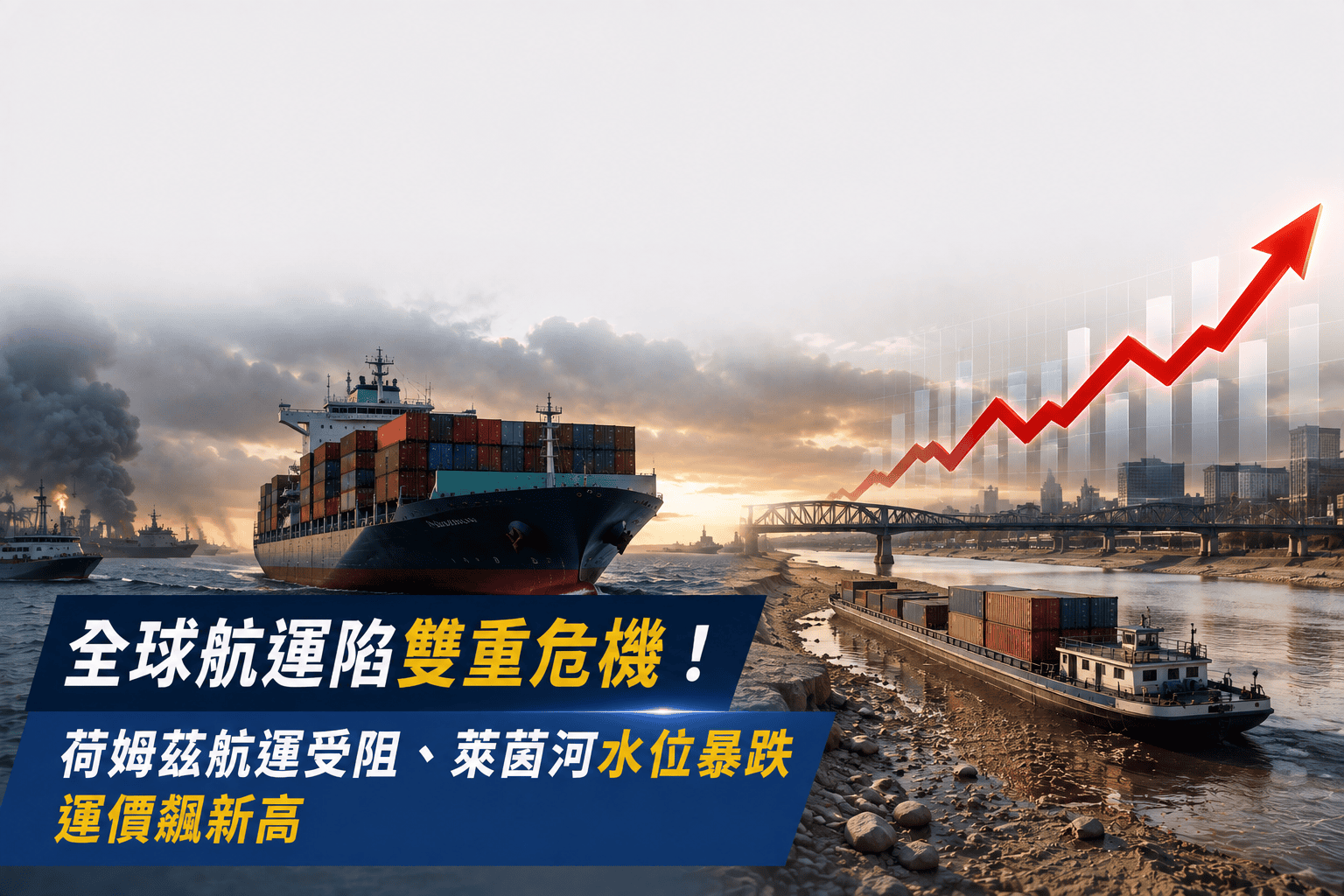 全球航運陷雙重危機!荷姆茲航運受阻、萊茵河水位暴跌 運價飆新高 全球航運陷雙重危機!荷姆茲航運受阻、萊茵河水位暴跌 運價飆新高